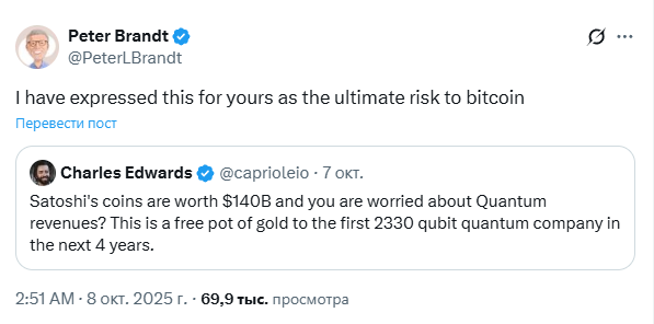 Питер Брандт увидел главный фактор риска победы в монетах Накамото Питер Брандт увидел главный фактор риска победы в монетах Накамото